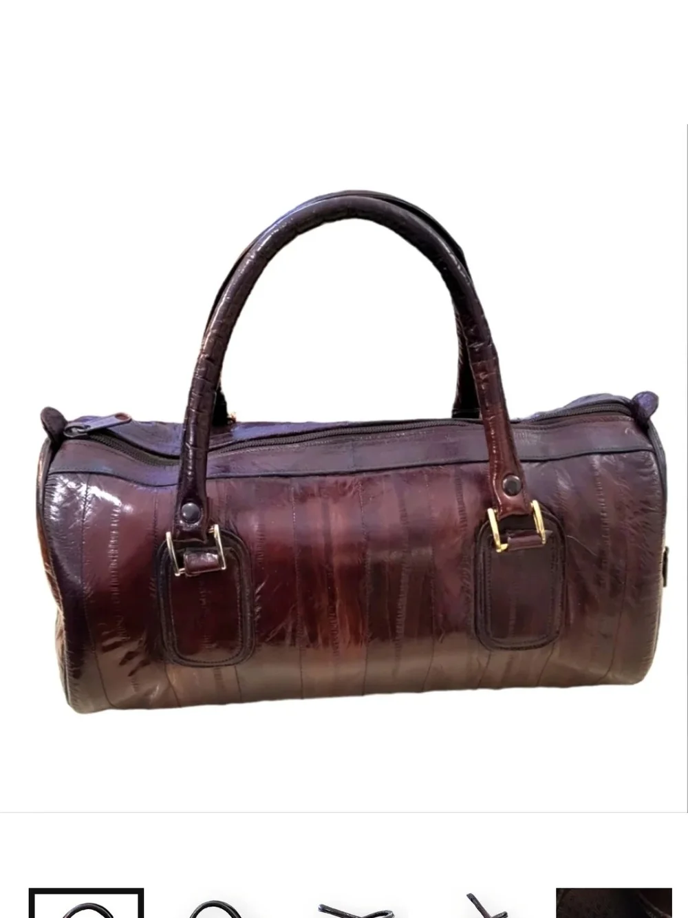 Vintage Brown Leather Barrel Shoulder Bag with Gold Hardware